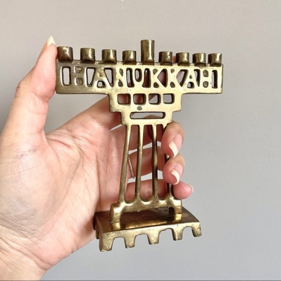 Vintage Mini Brass Hanukkah Menorah Candle Holder Candelabra